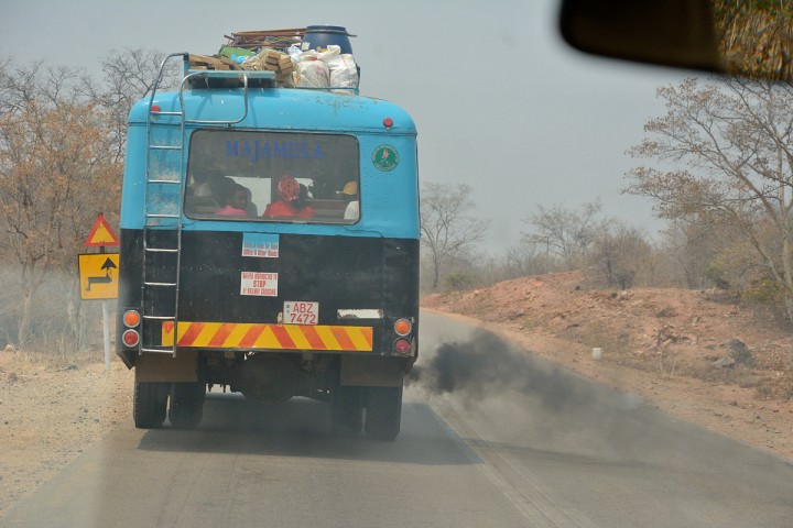 A smokey, stinky bus