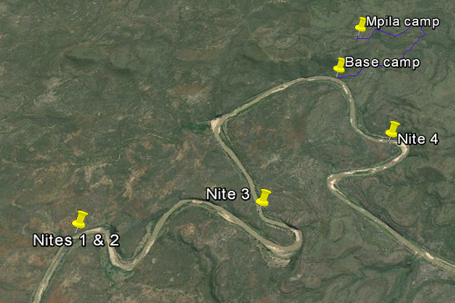 Primitive Trail map showing our overnight stops