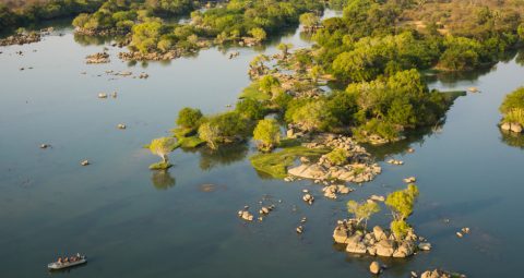 aerial view o fth eriver at kaingue safari lodge