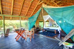 Interior of superior guest tent, Haina Kalahari Lodge