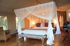 Interior of guest tent at Haina Kalahari Lodge